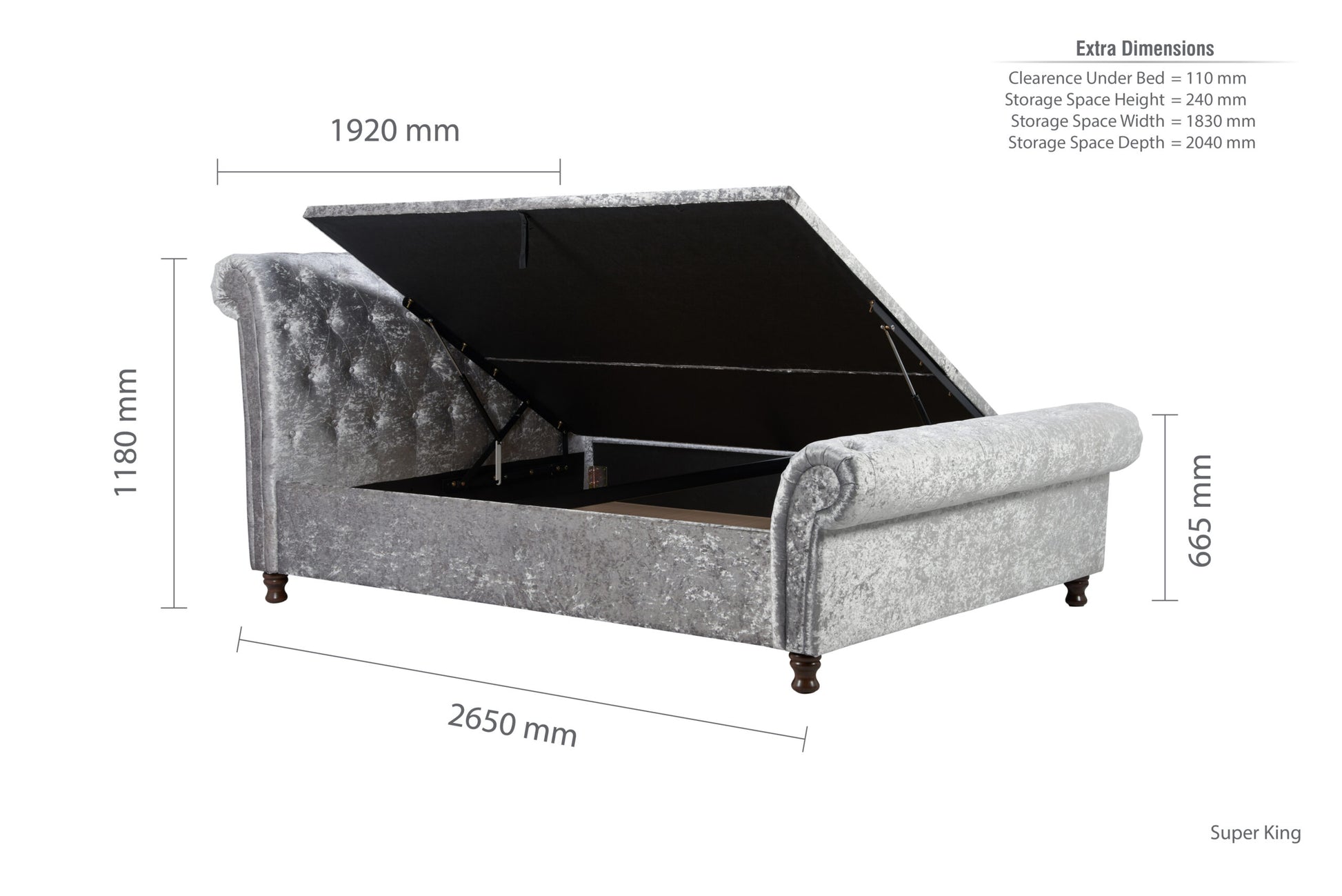 Birlea Castello Side Ottoman 6ft Super Kingsize Bed Frame, Steel