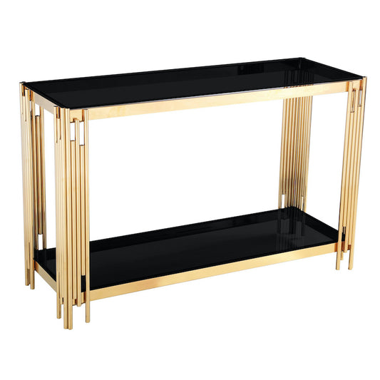 Heartlands Furniture Cleveland Black Glass Console Table Gold