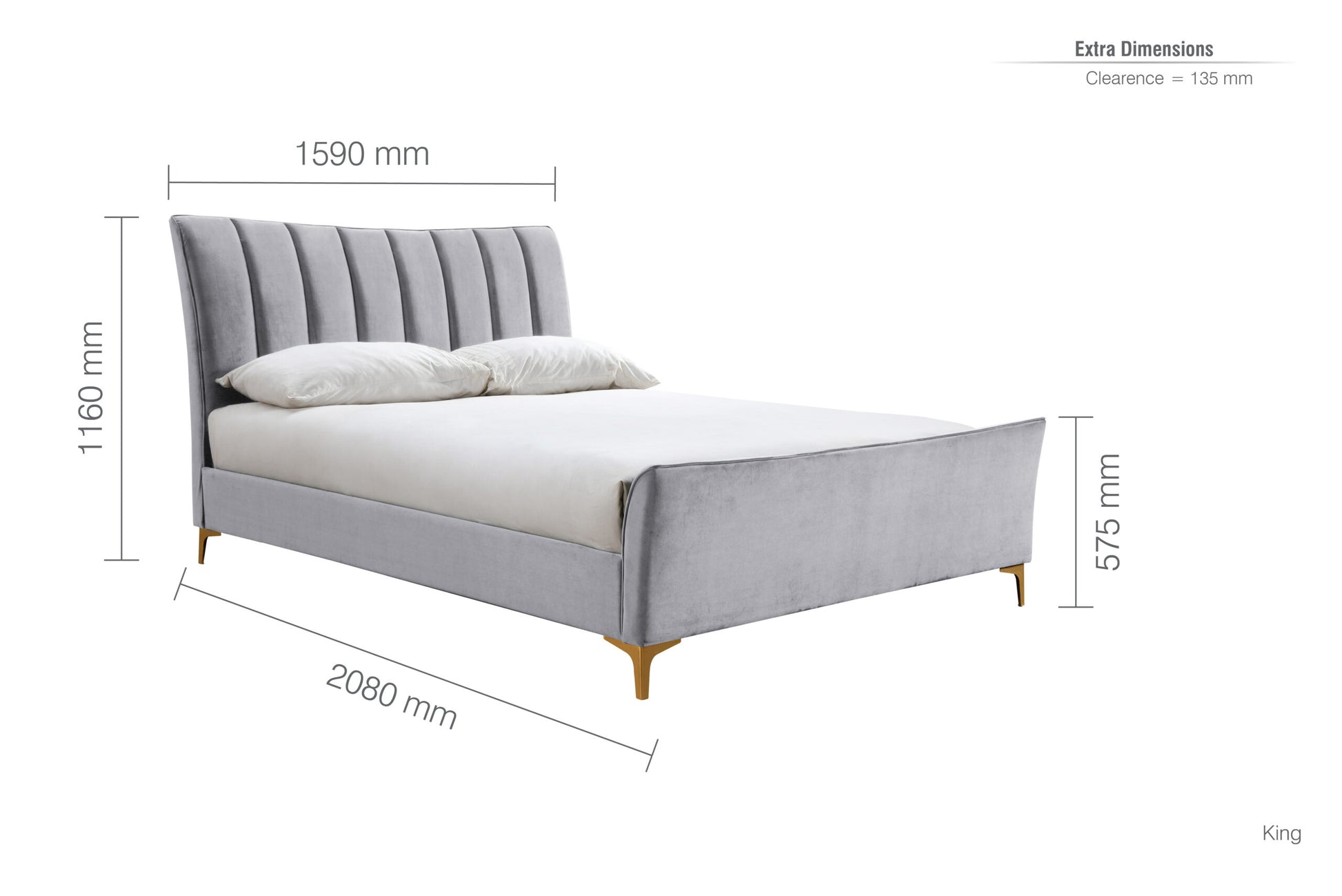 Birlea Clover 5ft Kingsize Bed Frame, Grey Velvet