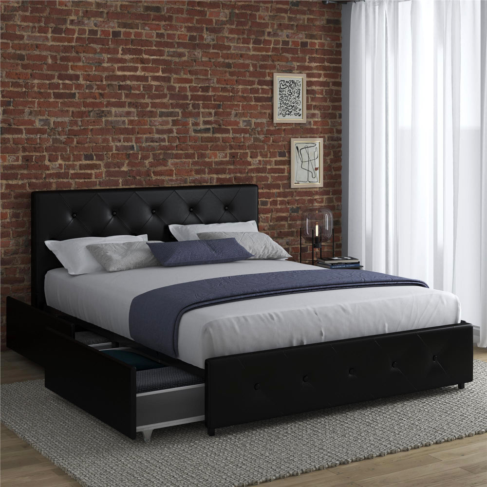 Dorel Home, Dakota 5ft King Size Leather Bed Frame, Black