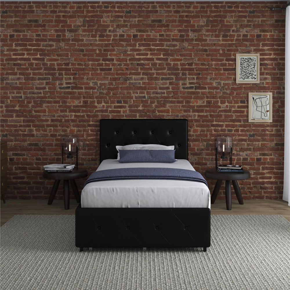 Dorel Home, Dakota 3ft Single Leather Bed Frame, Black