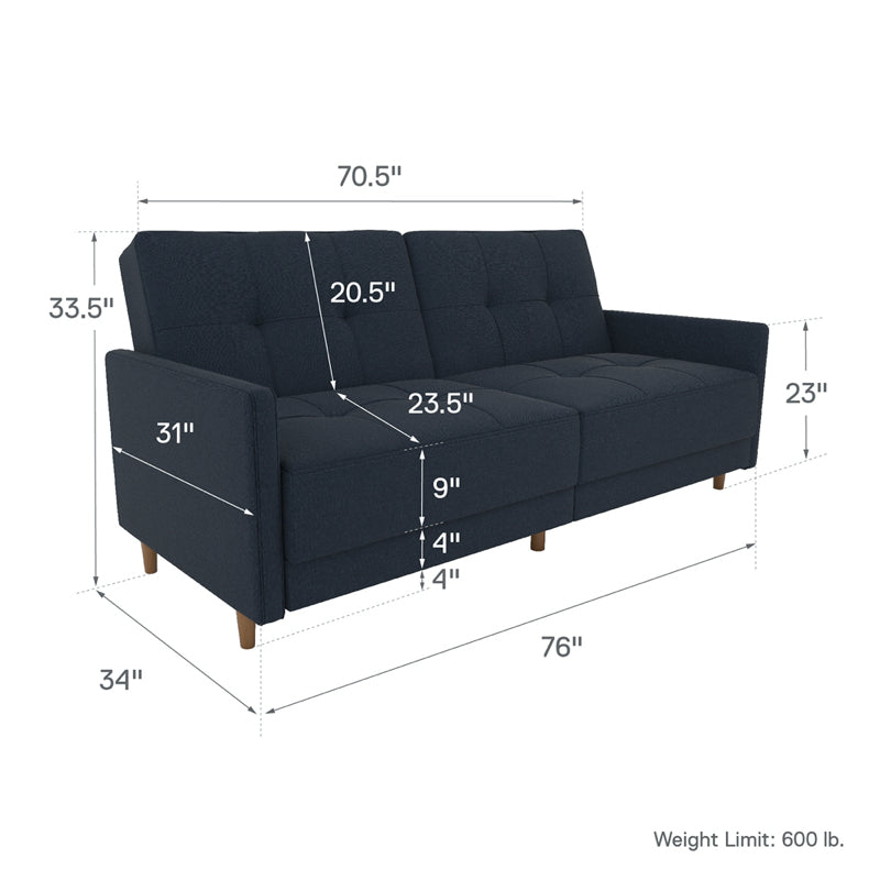 Dorel Andora Sprung Seat Sofa Bed, Linen Navy Blue