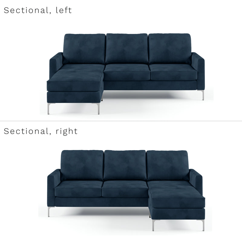 Dorel Chapman Velvet Sectional Sofa With Chrome Legs, Blue