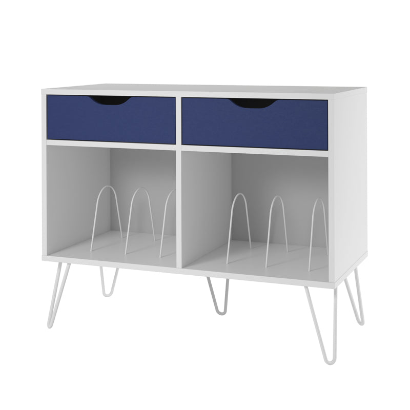 Dorel Concord Turntable Stand with Drawers, White & Blue