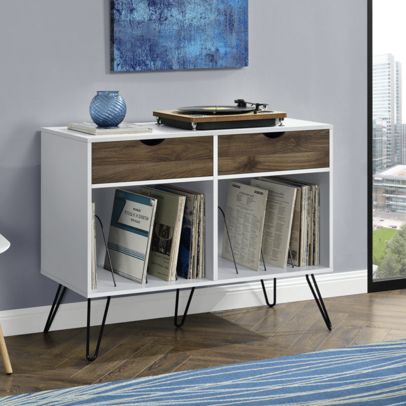 Dorel Concord Turntable Stand with Drawers,  White & Oak