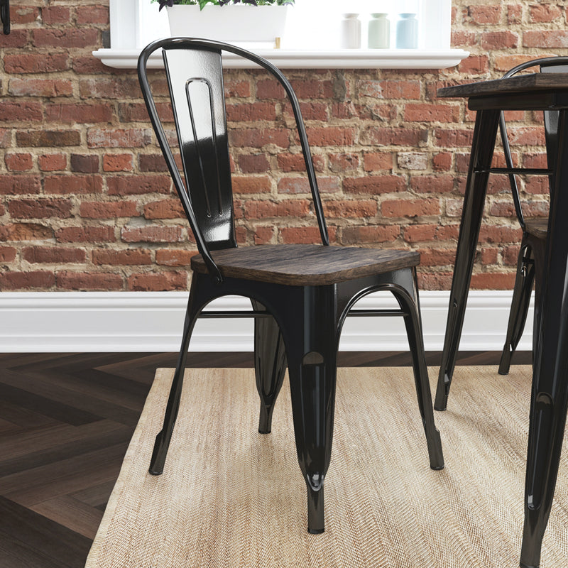 Dorel Fusion Metal Dining Chair With Wood Seat (Set of 2), Black