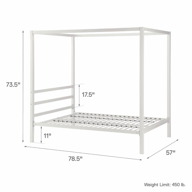 Dorel Modern 4ft 6in Double Metal Canopy Bed Frame, White