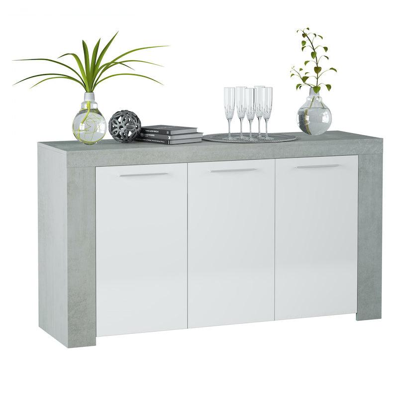 Heartlands Furniture Epping Sideboard 3 Doors White & Concrete