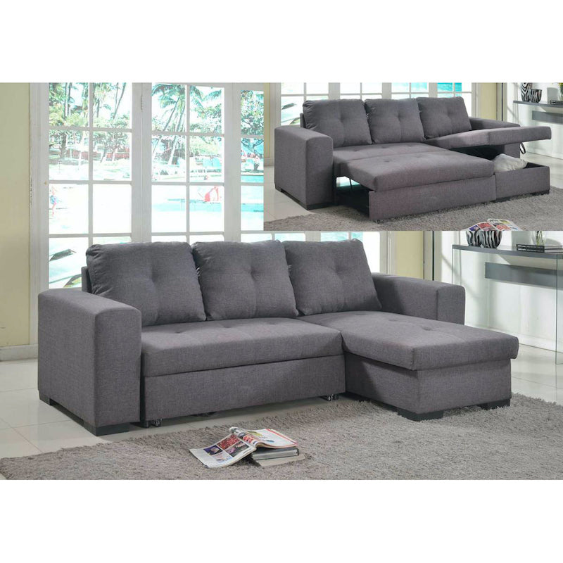 Heartlands Furniture Gianni Storage Chaise Sofa Bed Linen Grey