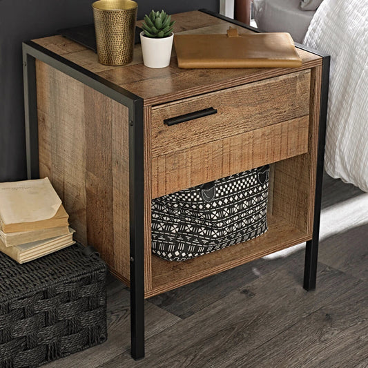 LPD Furniture Hoxton Bedside Cabinet Distressed Oak Effect, Wood