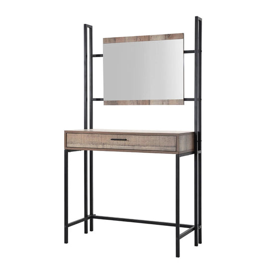 LPD Furniture Hoxton Dressing Table and Mirror Distressed Oak Effect , Wood