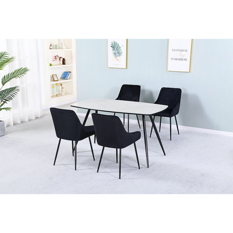 Heartlands Furniture Handan Marble Effect Glass Dining Table with Black Metal legs