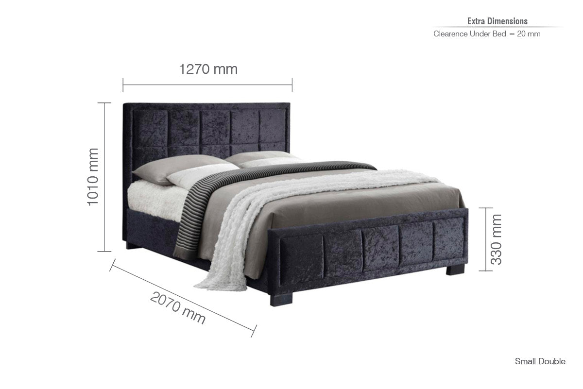Birlea Hannover Fabric 4ft Small Double Bed Frame, Black Crushed Velvet