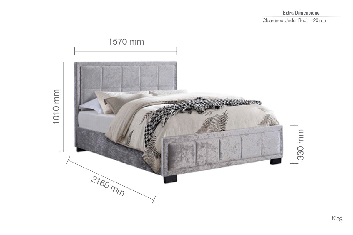 Birlea Hannover Fabric 5ft Kingsize Bed Frame, Steel Crushed Velvet