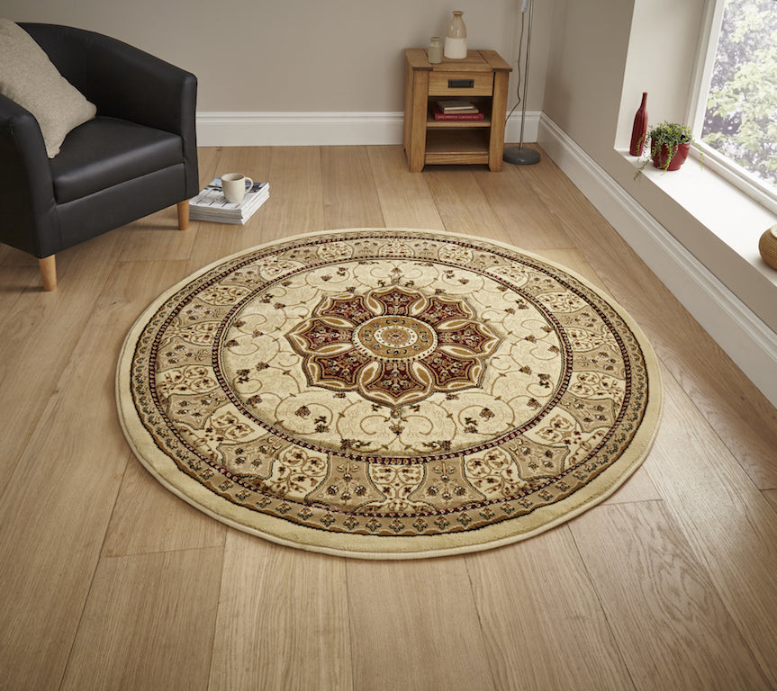 Think Rugs Heritage 4400 Cream and Red Circle Rug