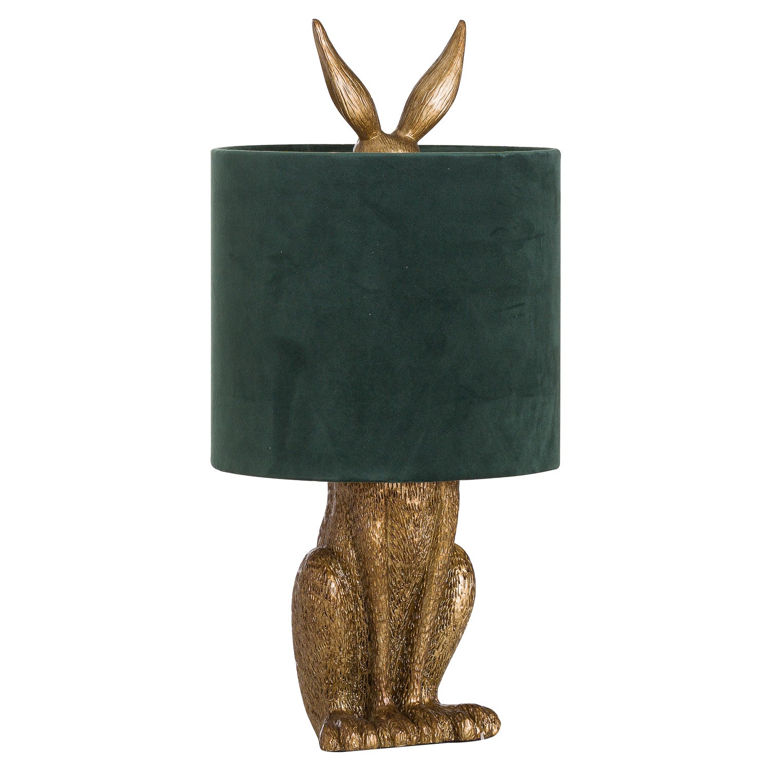 Hill Interiors Antique Gold Hare Table Lamp With Green Velvet Shade