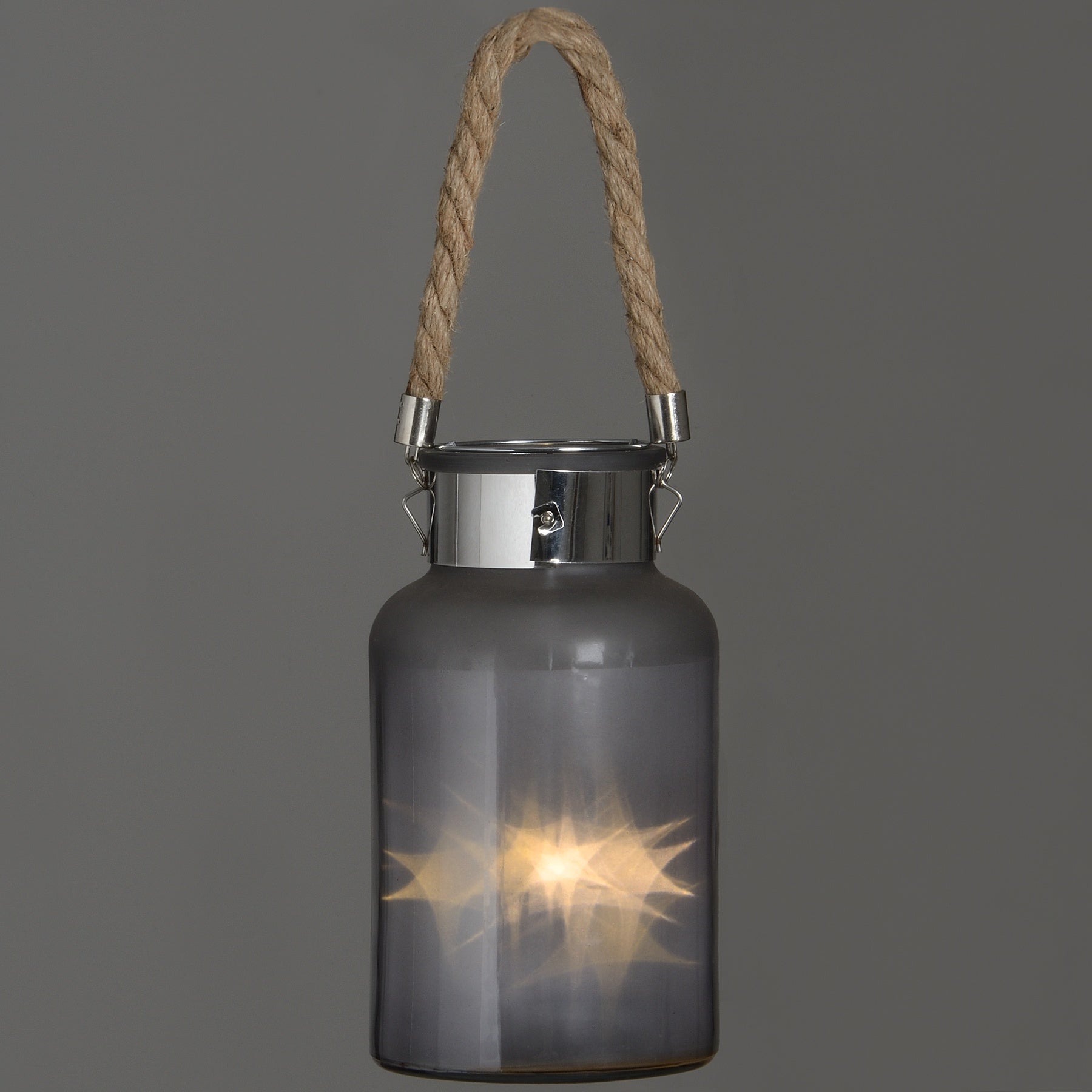Hill Interiors Frosted Glass Lantern with Rope Detail and Interior LED