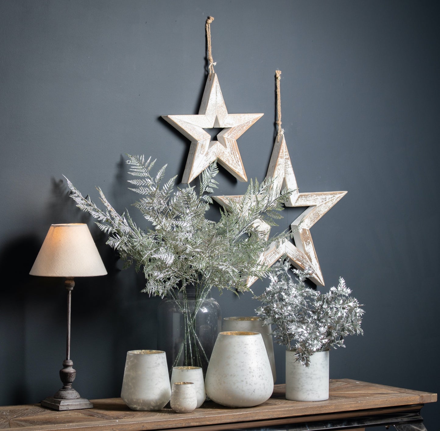 Hill Interiors Large Antique White Wooden Sparkle Star
