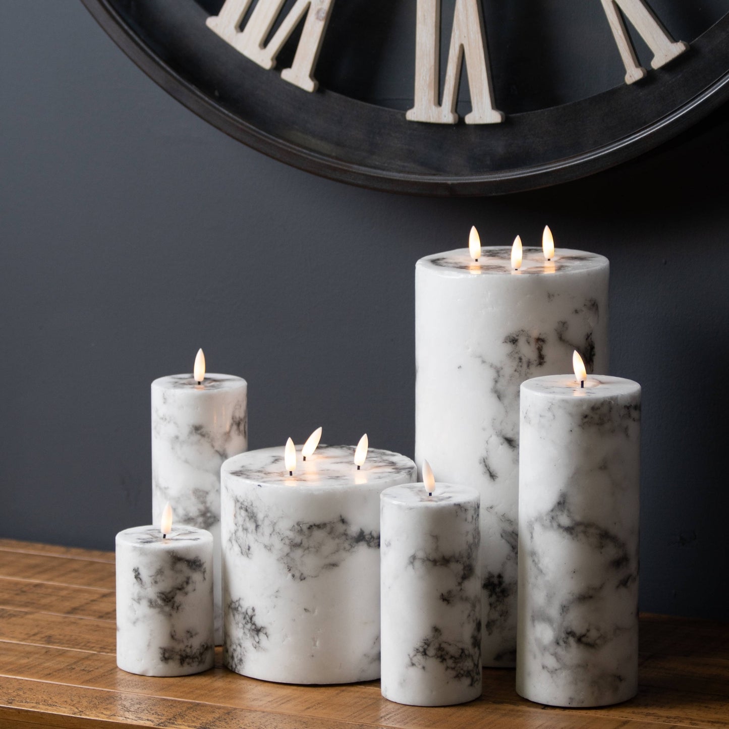 Hill Interiors Luxe Collection Natural Glow 3.5x9 Marble Effect LED Candle