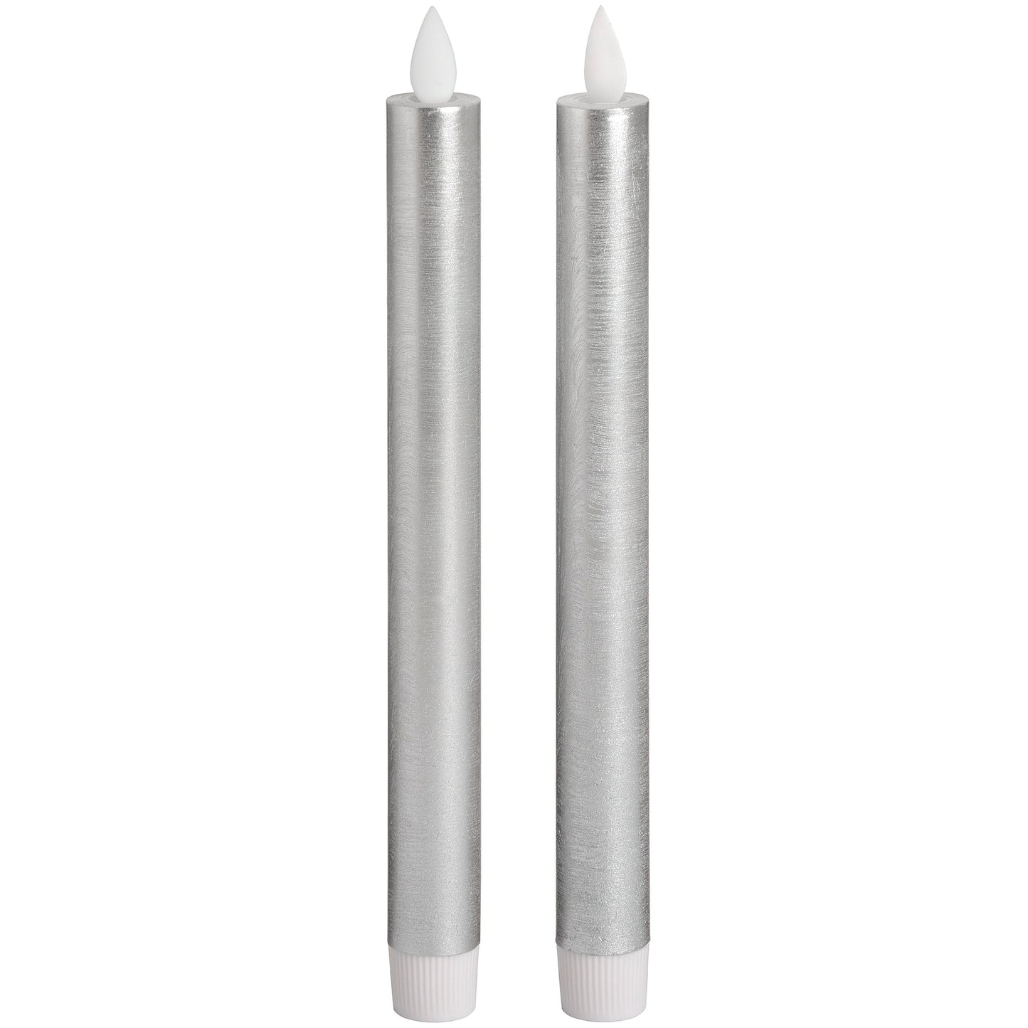 Hill Interiors Pair Of Silver Luxe Flickering Flame LED Wax Dinner Candles