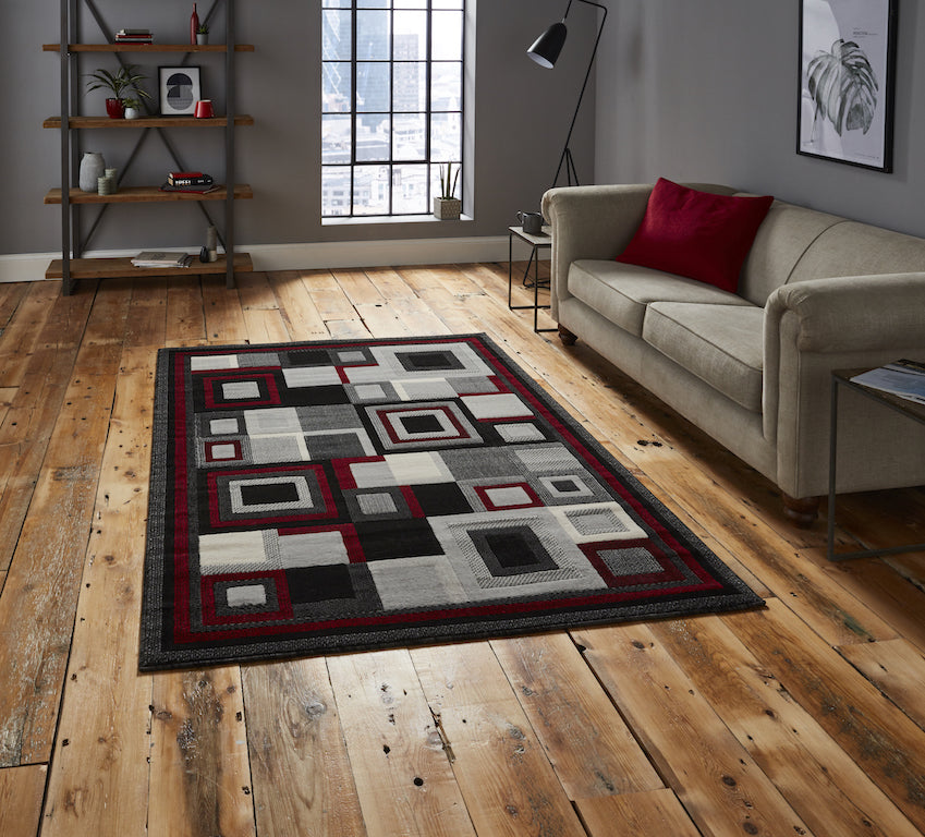 Think Rugs Hudson 3222 Black and Red Rug