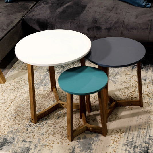 LPD Furniture Jasper Nest Of Tables Solid Oak-Funky Coloured Tops, Oak