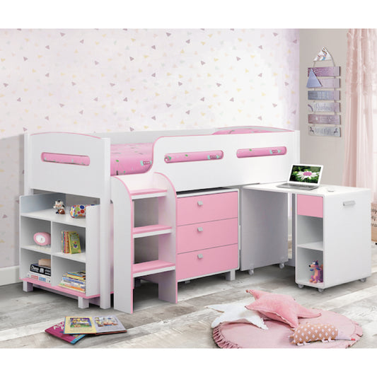Julian Bowen Kimbo Cabin Bed in White and Soft Pink