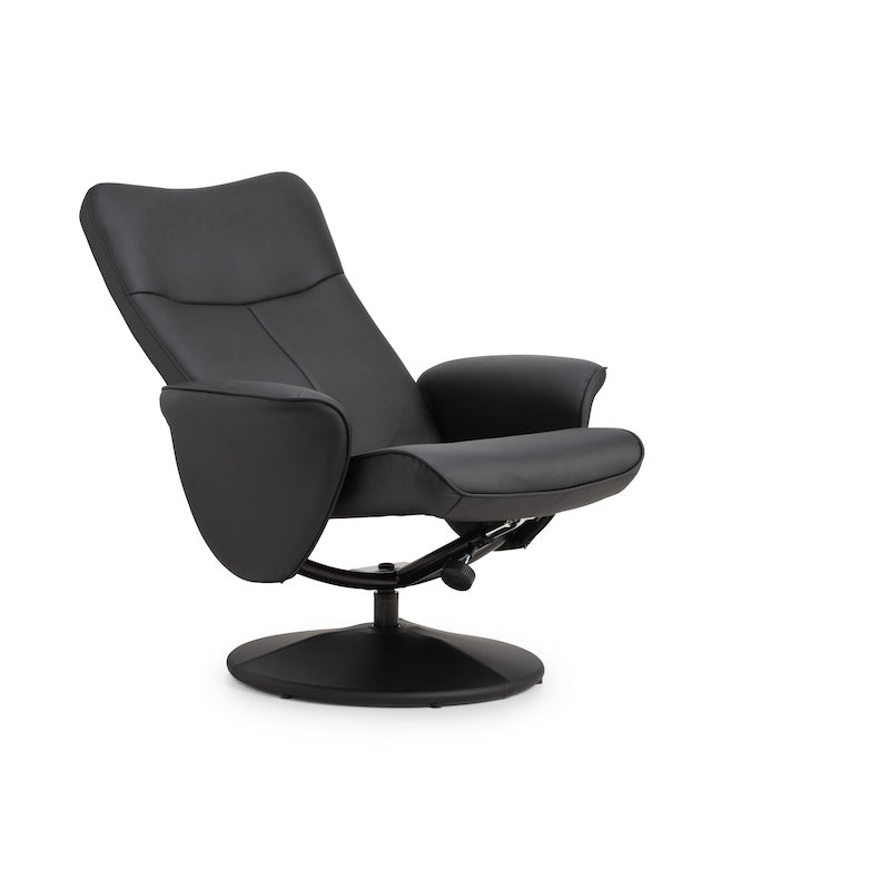 Julian Bowen Lugano Recliner & Stool With Covered Base in Black Faux Leather