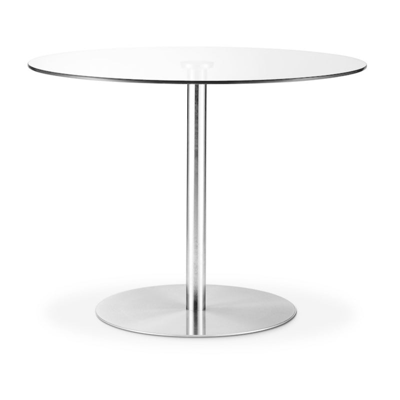 Julian Bowen Milan Round Pedestal Dining Table in Glass and Chrome