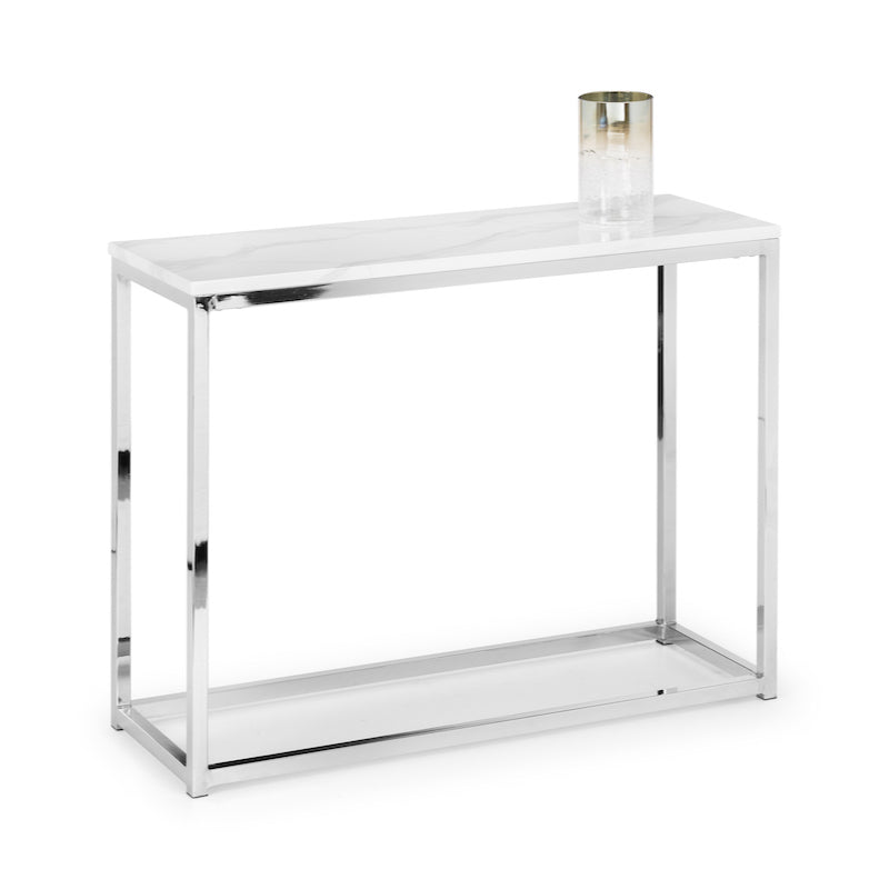 Julian Bowen Scala Console Table in White Marble and Chrome