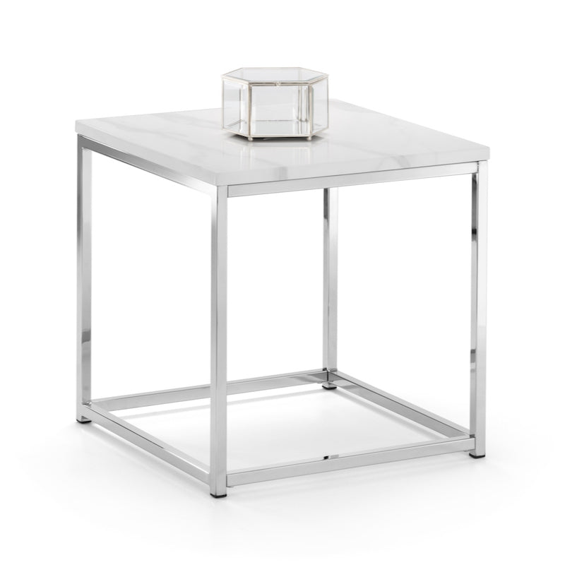 Julian Bowen Scala Marble Top Lamp Table in White Marble and Chrome