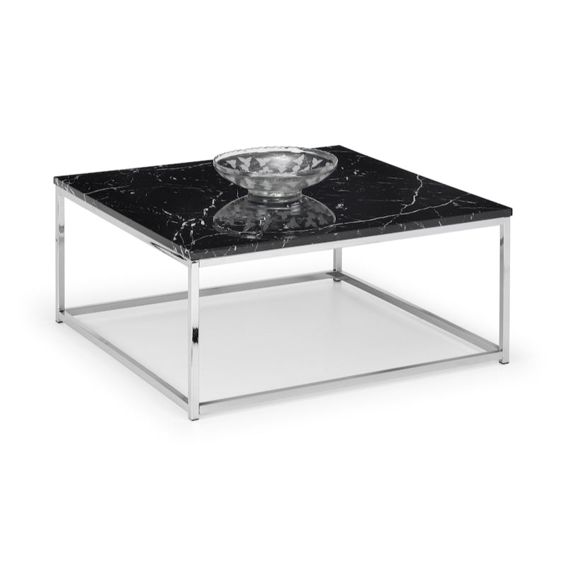 Julian Bowen Scala Square Coffee Table in Black Marble and Chrome