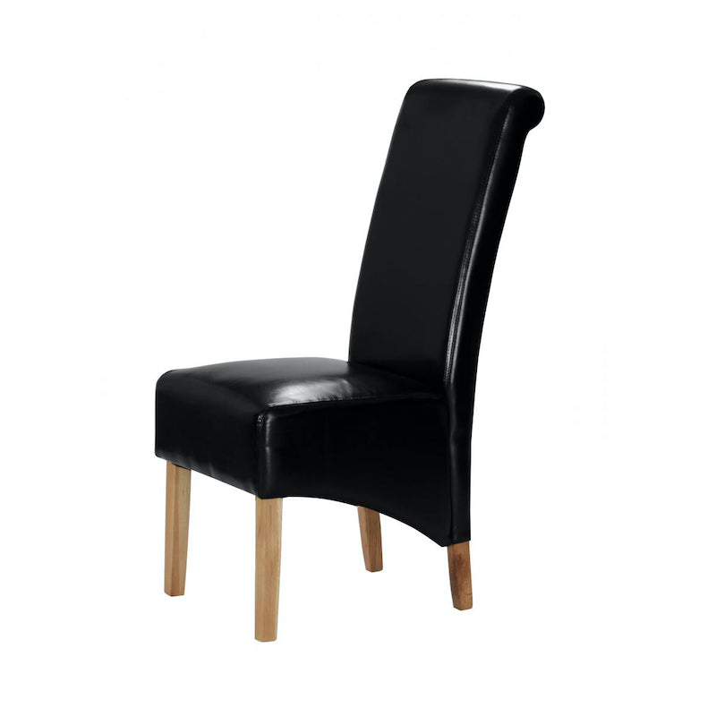 Heartlands Furniture Kelsey Bonded Leather Chair Solid Oak Leg Black (2's)