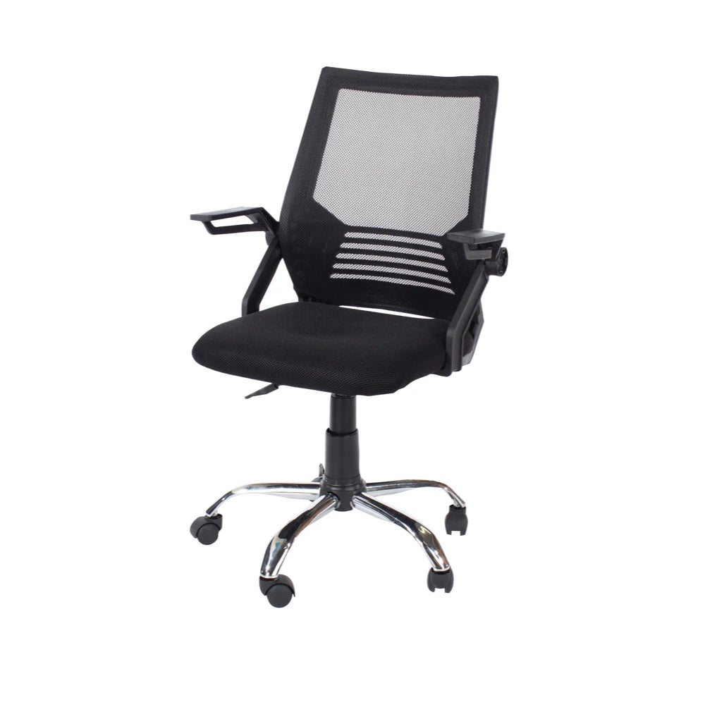 Core Products Loft Home Office Study Chair With Arms, Black Mesh Back, Black Fabric Seat & Chrome Base