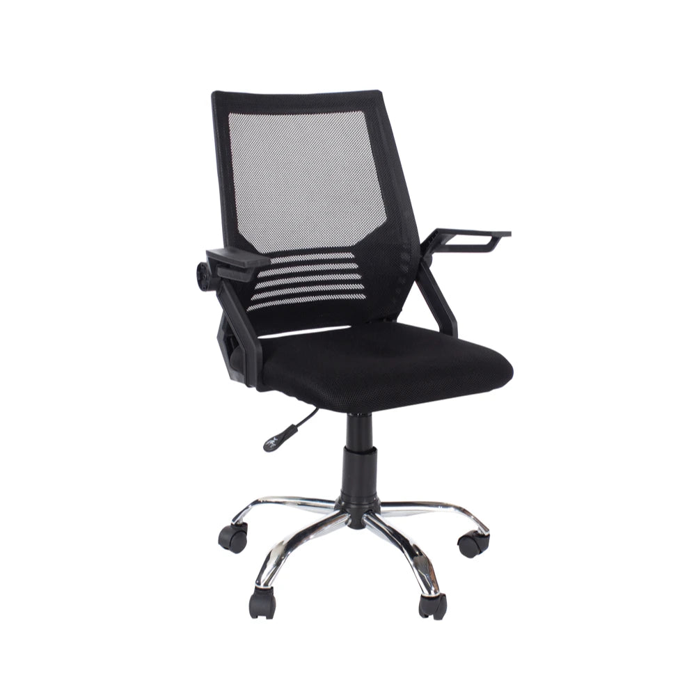 Core Products Loft Home Office Study Chair With Arms, Black Mesh Back, Black Fabric Seat & Chrome Base
