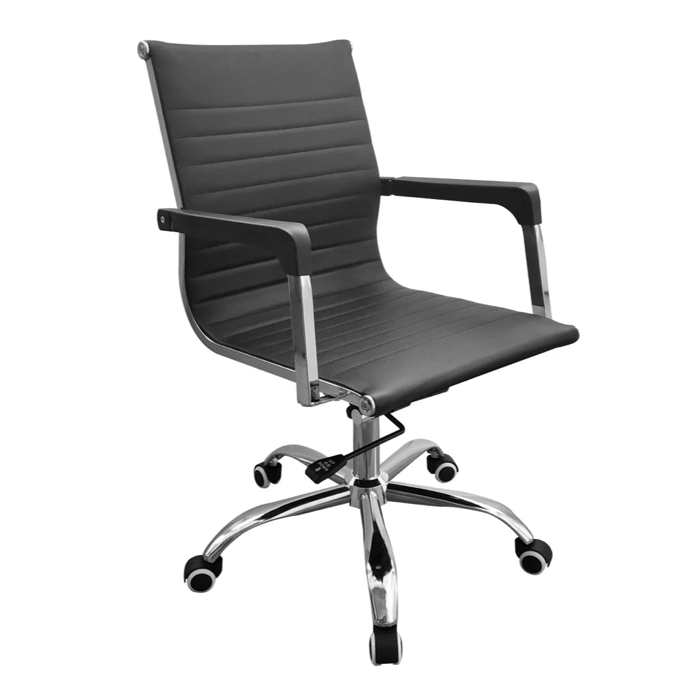 Core Products Loft Home Office Home Office Chair With Contour Back In Black Faux Leather With Chrome Base