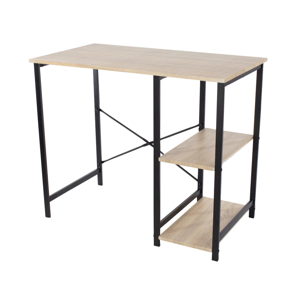 Core Products Loft Home Office Study Desk With Side Storage, Oak Effect Top With Black Metal Legs