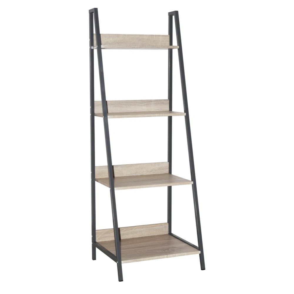 Core Products Loft Home Office Ladder Bookcase Unit With Oak Effect And Grey Metal Frames
