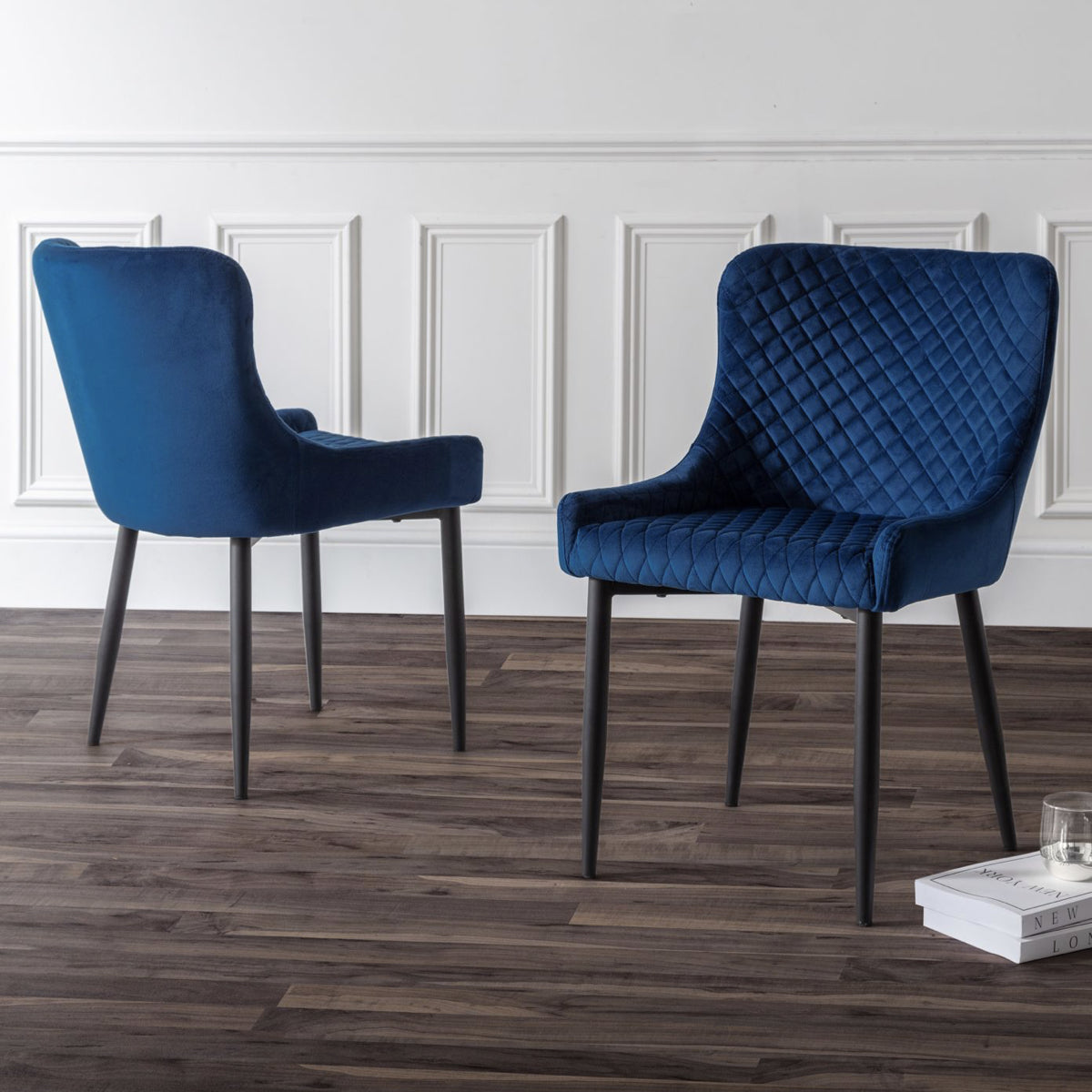 Julian Bowen, Luxe Velvet Dining Chair, Blue & Black