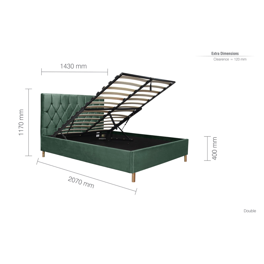 Birlea Loxley 4ft 6in Double Ottoman Bed Frame, Green
