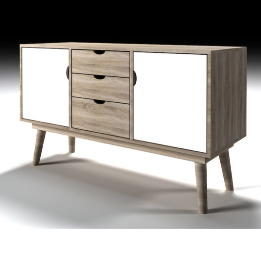 LPD Furniture Scandi 2 White Door 3 Drawer Oak Sideboard