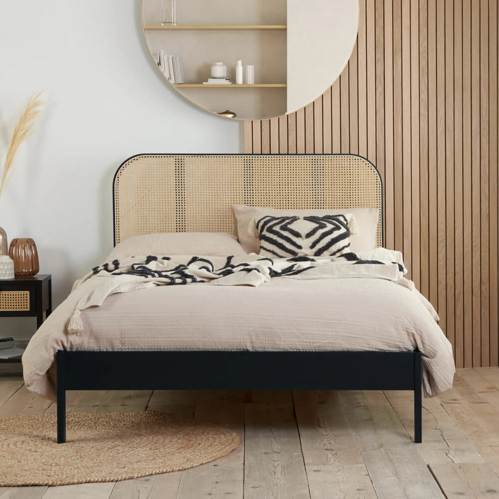 Birlea Margot Rattan 4ft 6in Double Wooden Bed Frame, Black