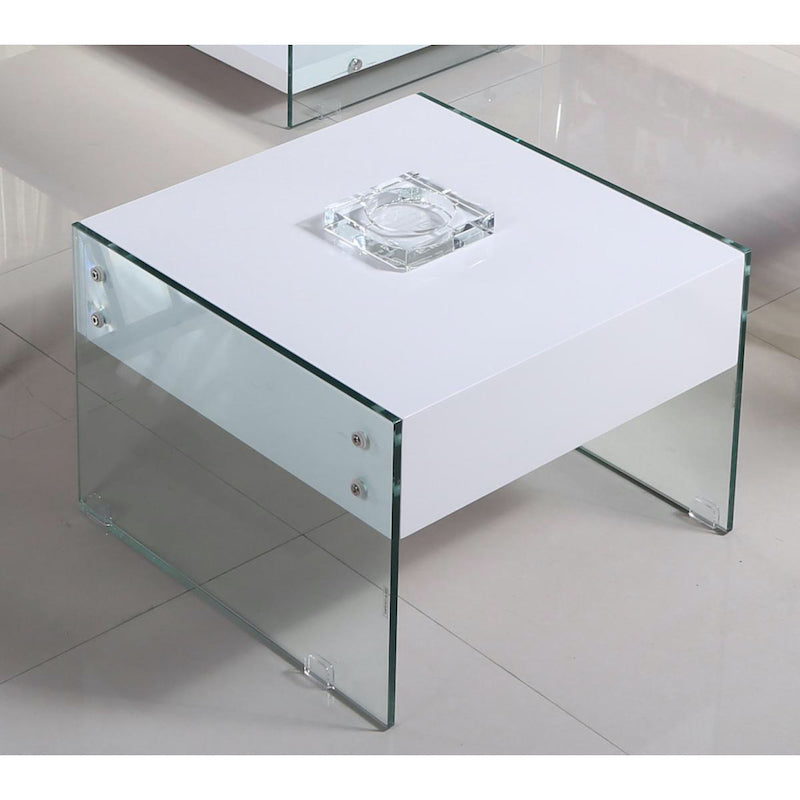 Heartlands Furniture Marco White High Gloss & Glass Lamp Table with Drawer