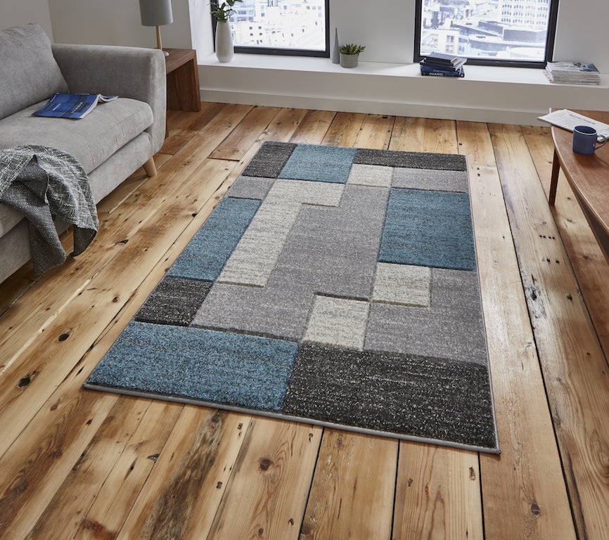 Think Rugs Matrix A0221 Grey and Blue Rug