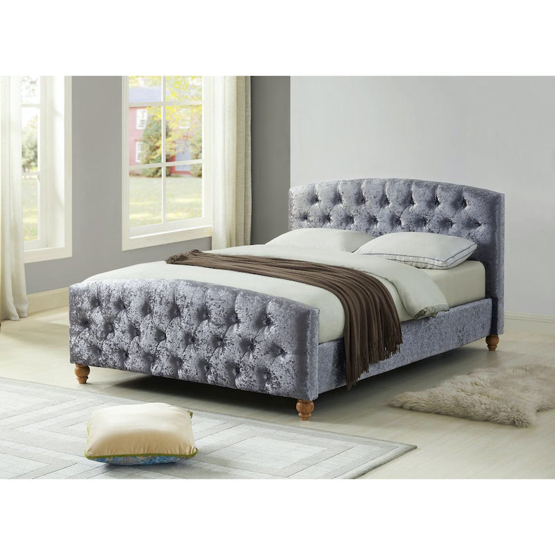 Heartlands Furniture Millbrook Crushed Velvet King Size Bed Silver