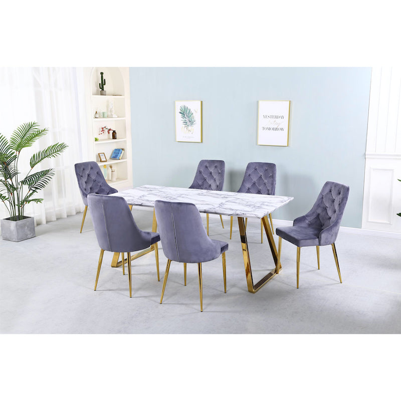 Heartlands Furniture Newchapel Velvet Dining Chair Light Grey & Gold (Pack of 4)