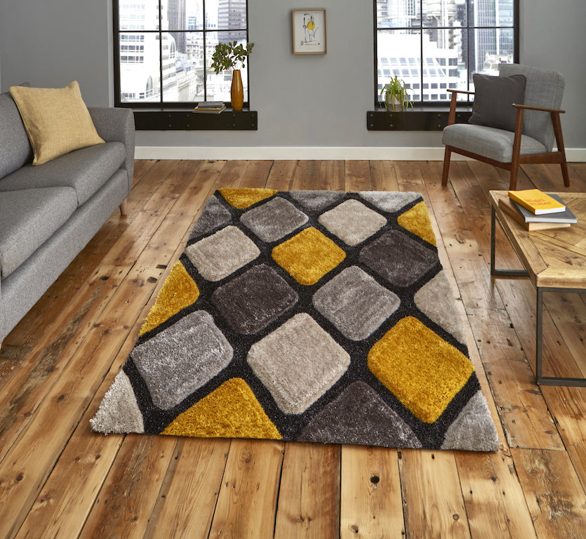 Think Rugs Noble House 9247 Grey and Yellow Rug