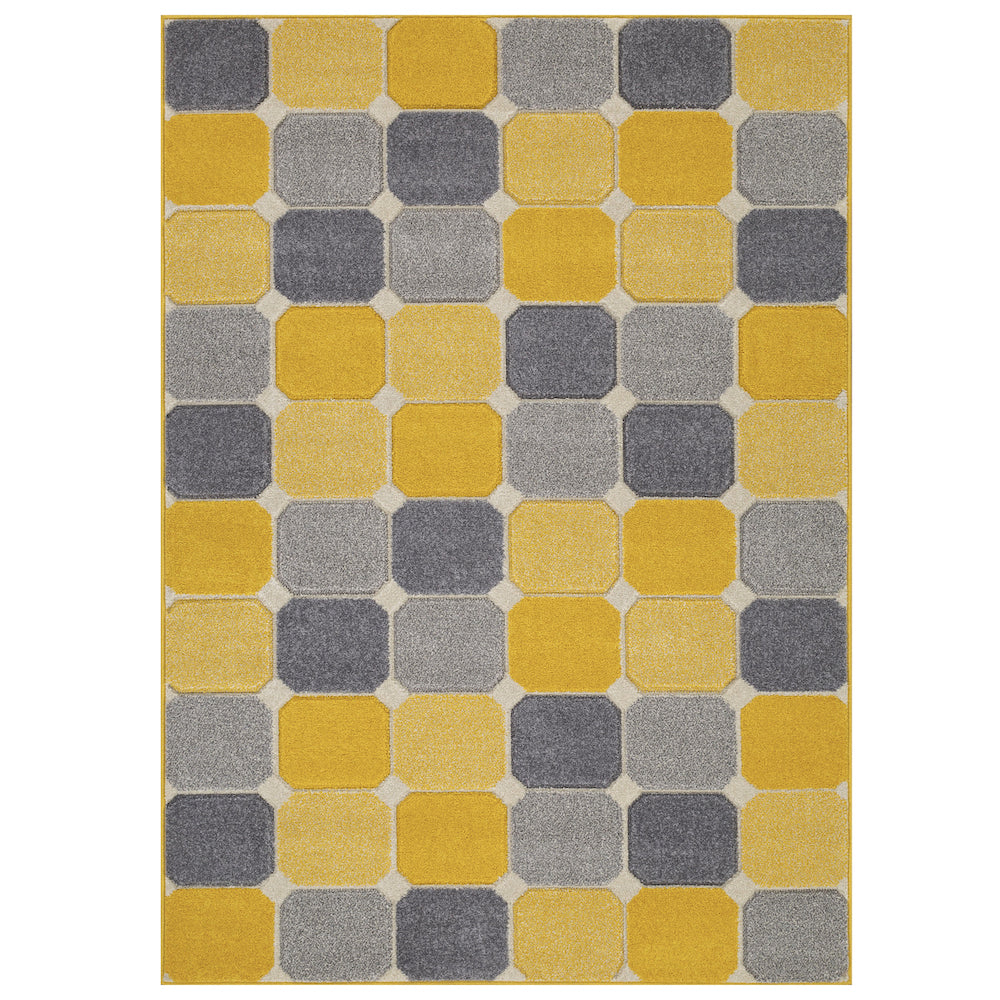 Oriental Weavers, Portland 172 J Geometric Rug in Yellow, Grey & Cream