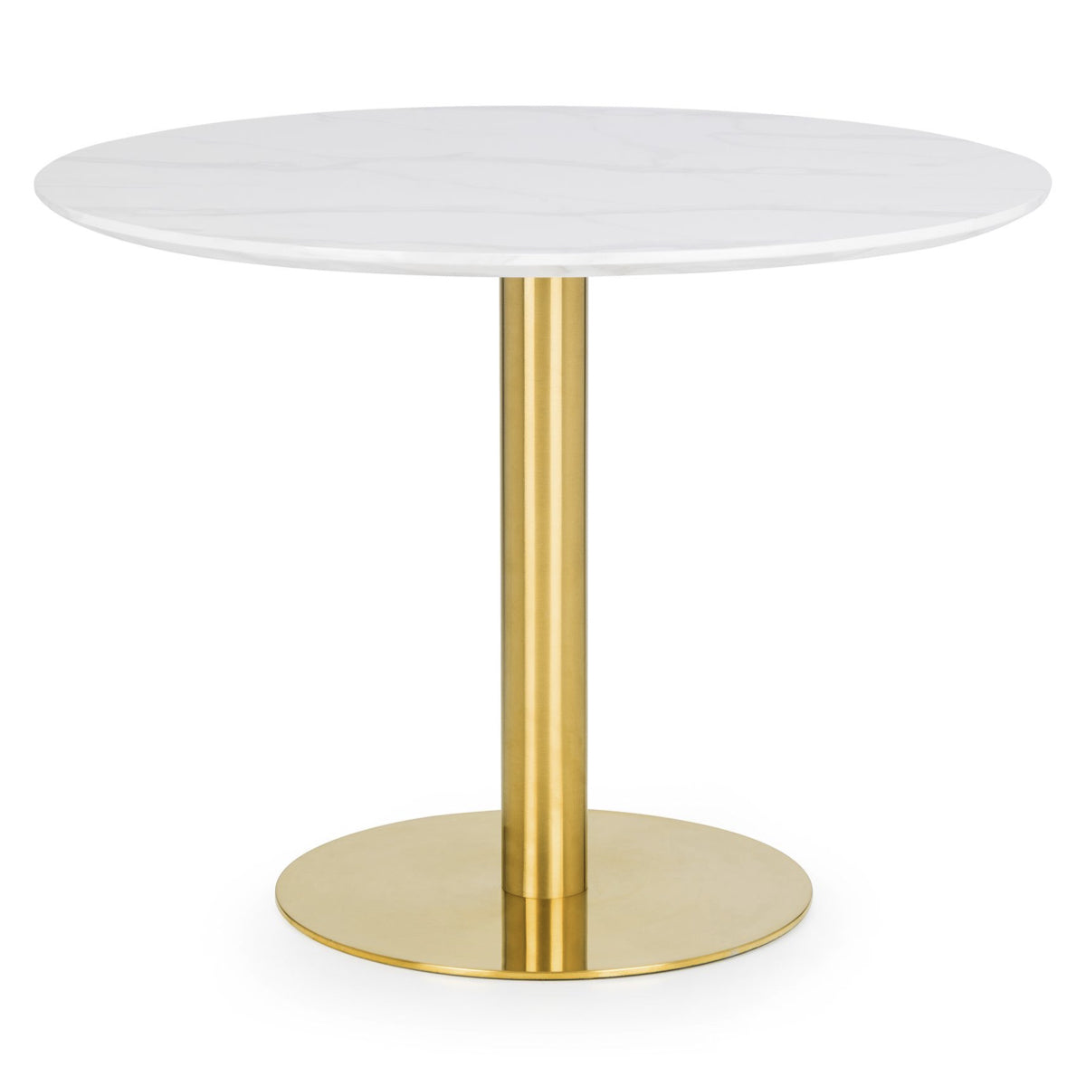 Julian Bowen, Palermo Round Pedestal Table, White Marble Effect & Gold