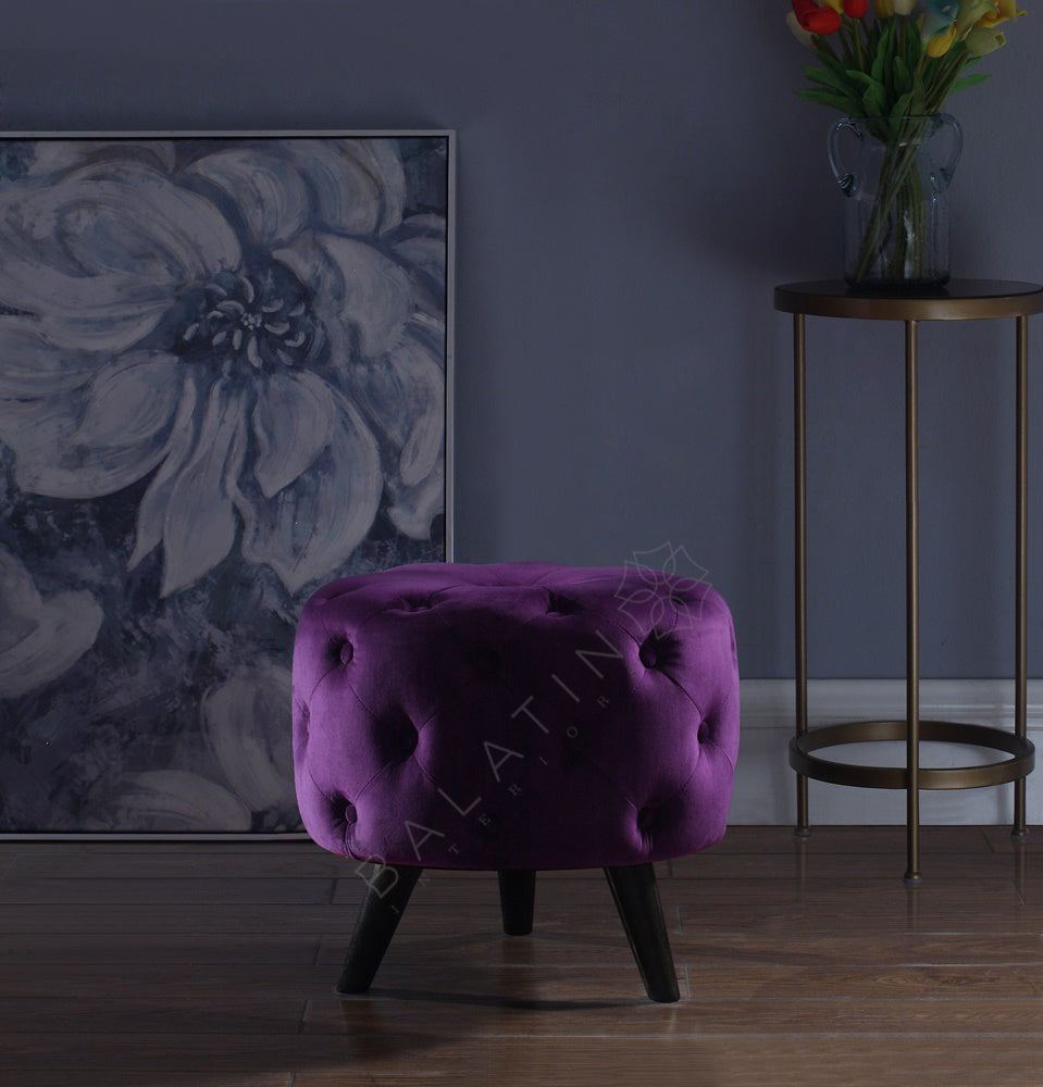 Sareer Living Dove Buttoned Stool With Legs, Purple